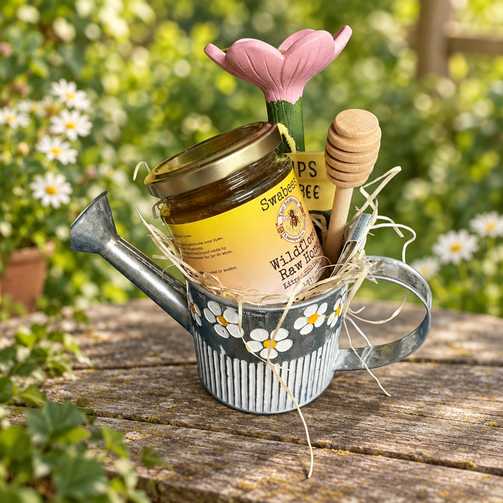 Natural Honey & Garden Gift Set in a Watering Can