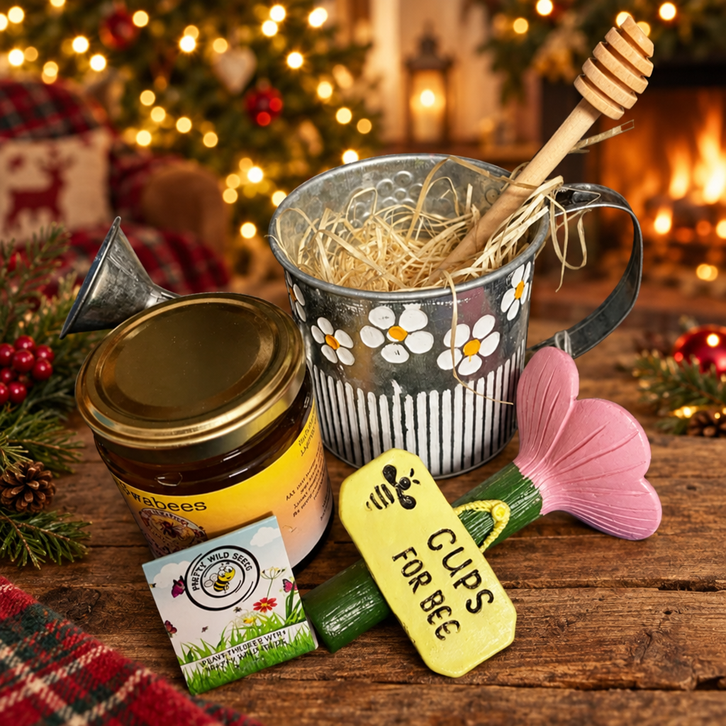 Natural Honey & Garden Gift Set in a Watering Can