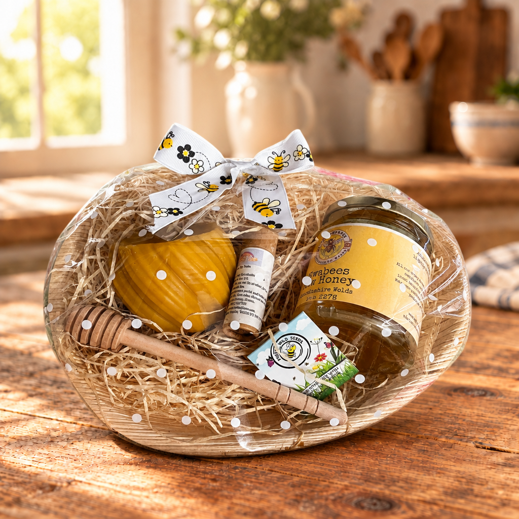 Raw Honey, Drizzler, Wildflower Seeds, Beeswax Candle & Lip Balm Gift Set